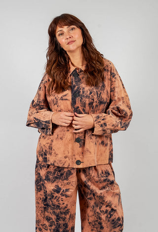 Deep Collared Jacket in Brown Print
