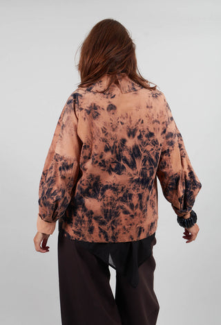 Deep Collared Jacket in Brown Print