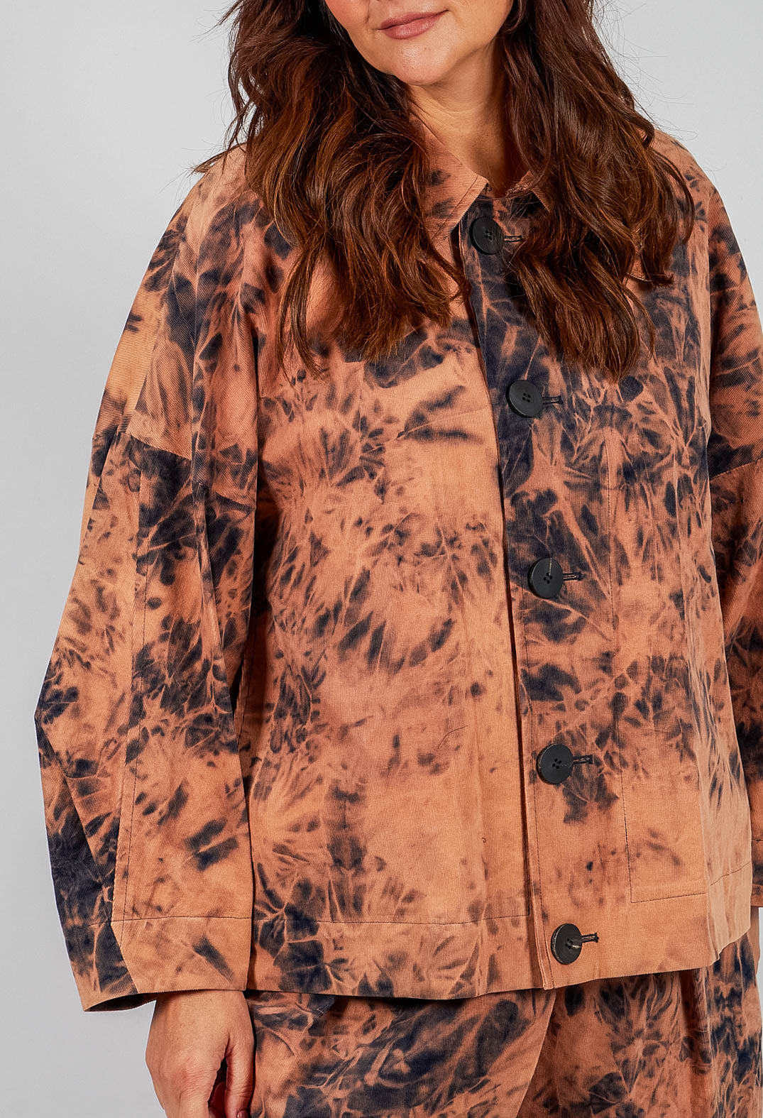 Deep Collared Jacket in Brown Print