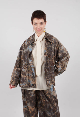 Deep Collared Jacket in Navy Print