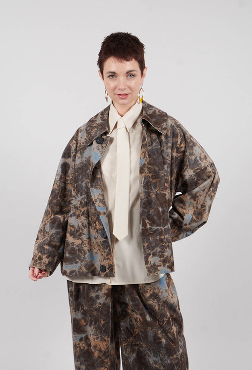 Deep Collared Jacket in Navy Print