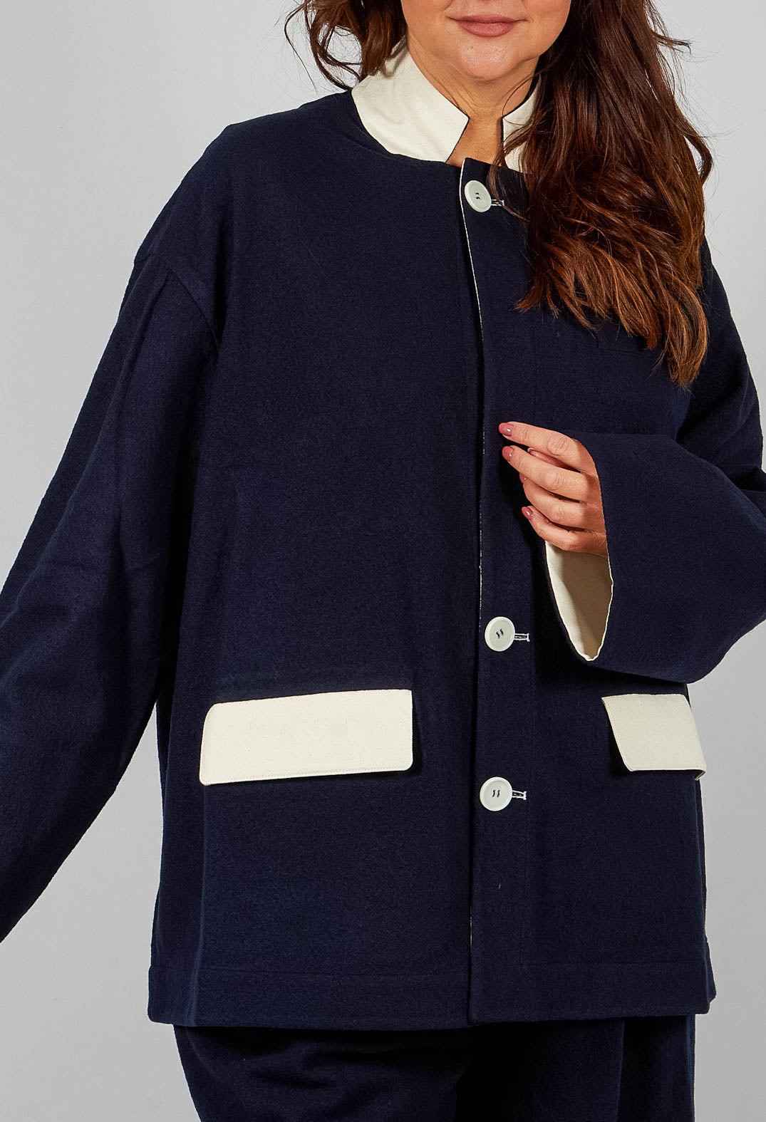Contrast Trim Jacket in Navy