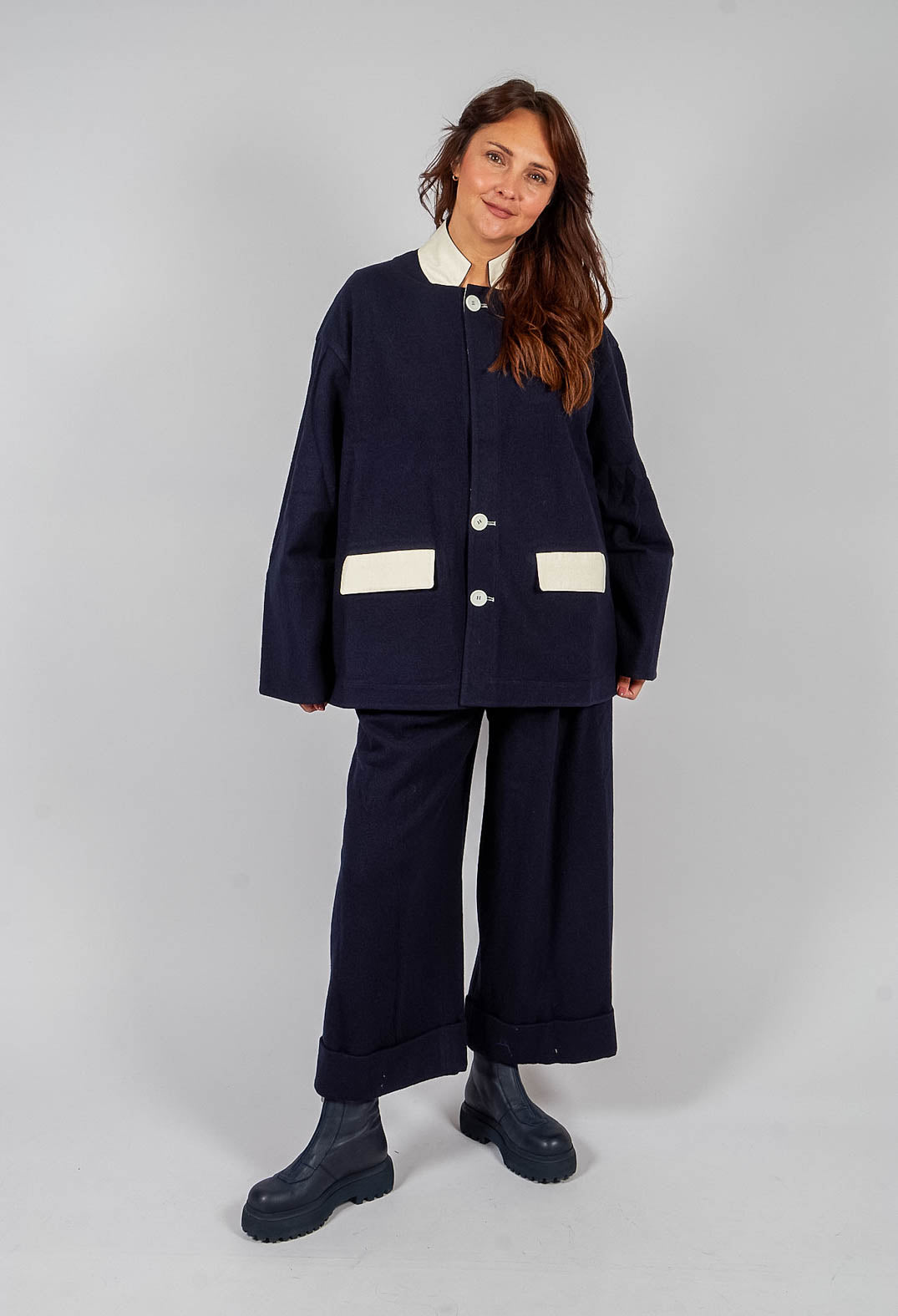 Contrast Trim Jacket in Navy