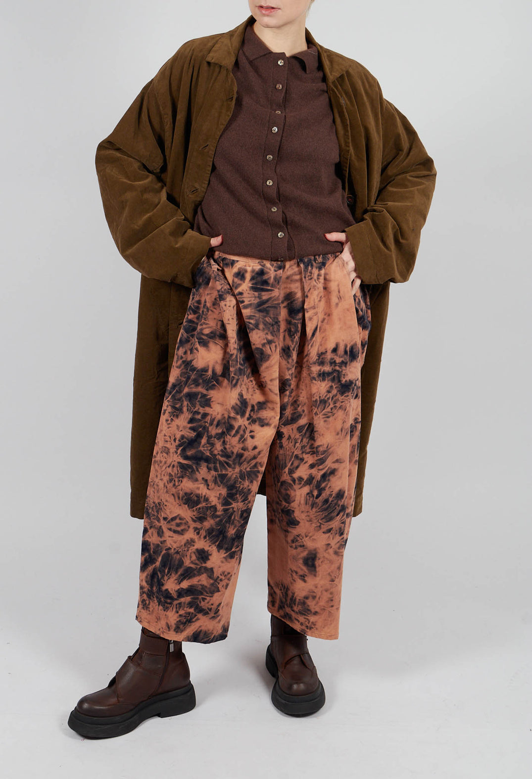 Wide Leg Trouser in Brown Print