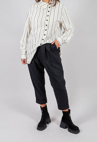 Tapered Turn Up Trouser in Black Stripe