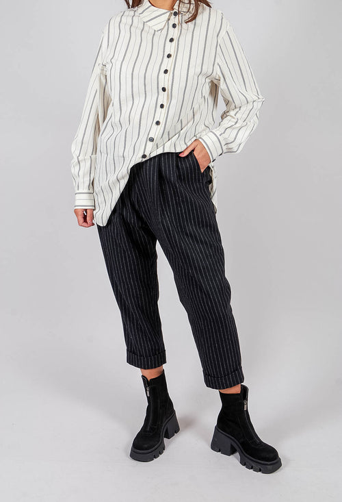 Tapered Turn Up Trouser in Black Stripe