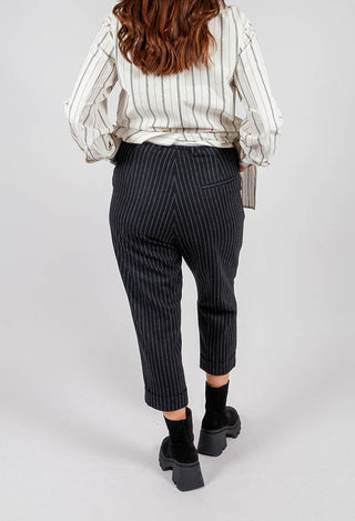 Tapered Turn Up Trouser in Black Stripe