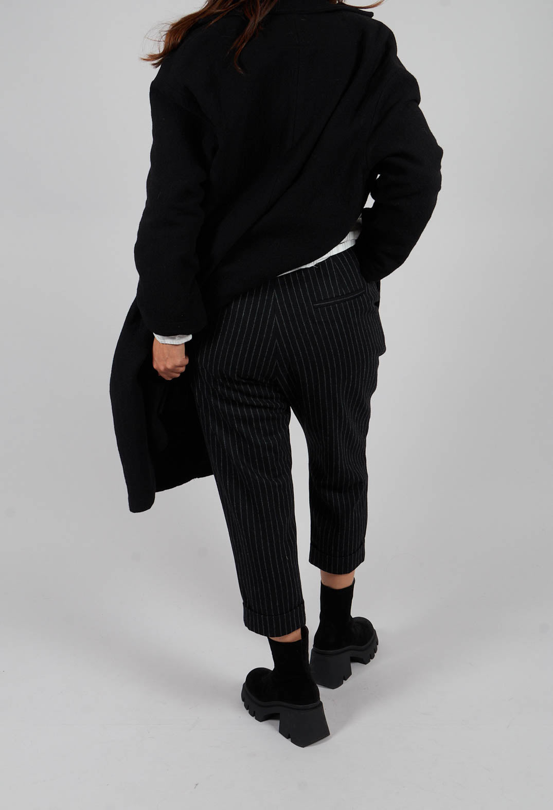 Tapered Turn Up Trouser in Black Stripe