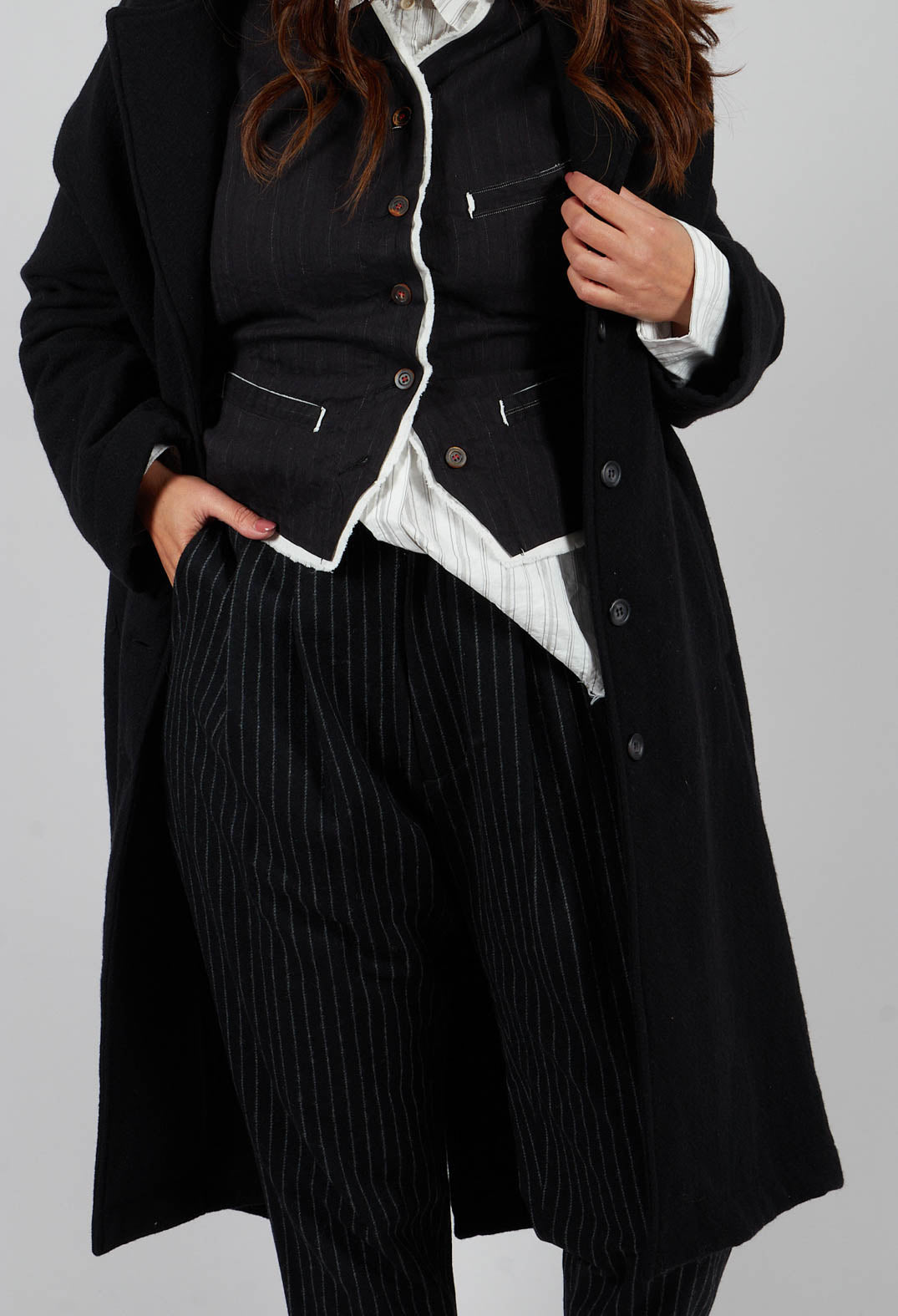 Tapered Turn Up Trouser in Black Stripe