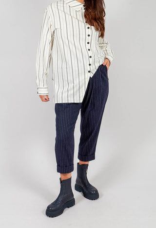 Tapered Turn Up Trouser in Navy Stripe