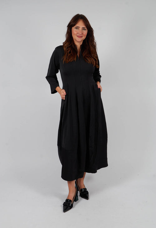 Sakura Stretch Dress with Collar in Black