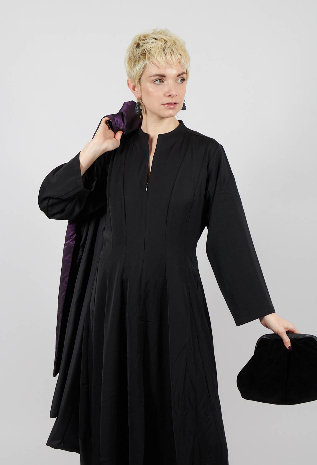 Sakura Stretch Dress with Collar in Black