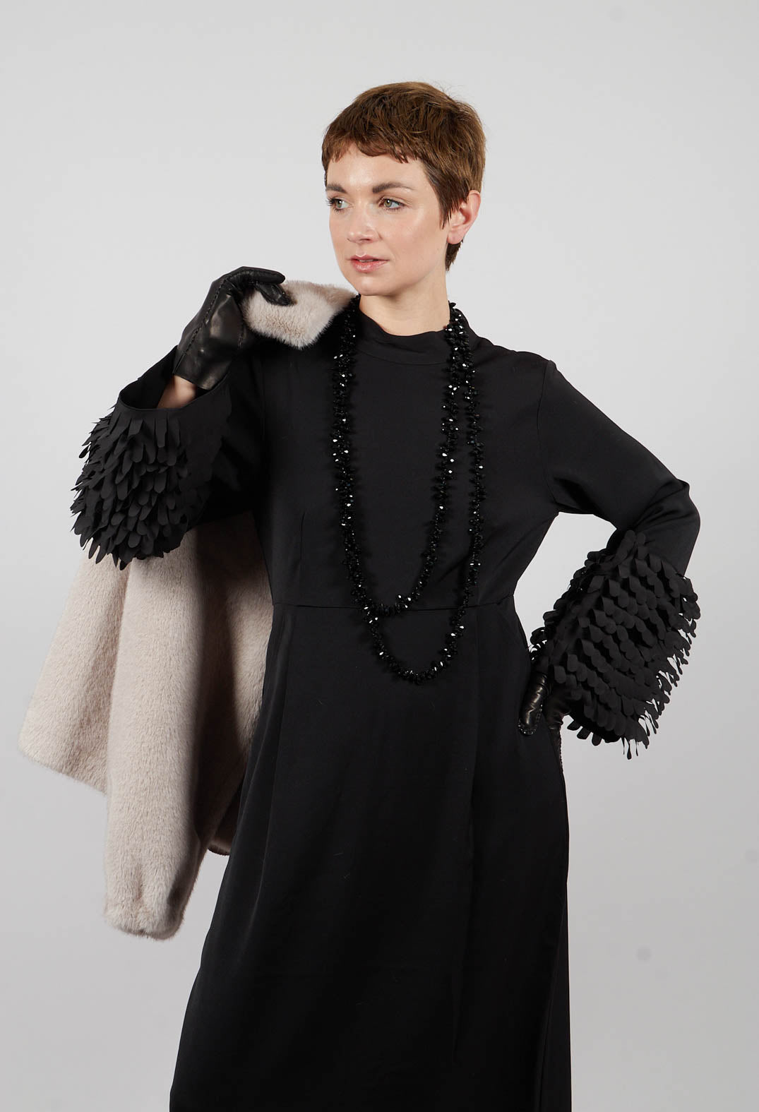 Sakura Stretch Dress with Ruffles in Black