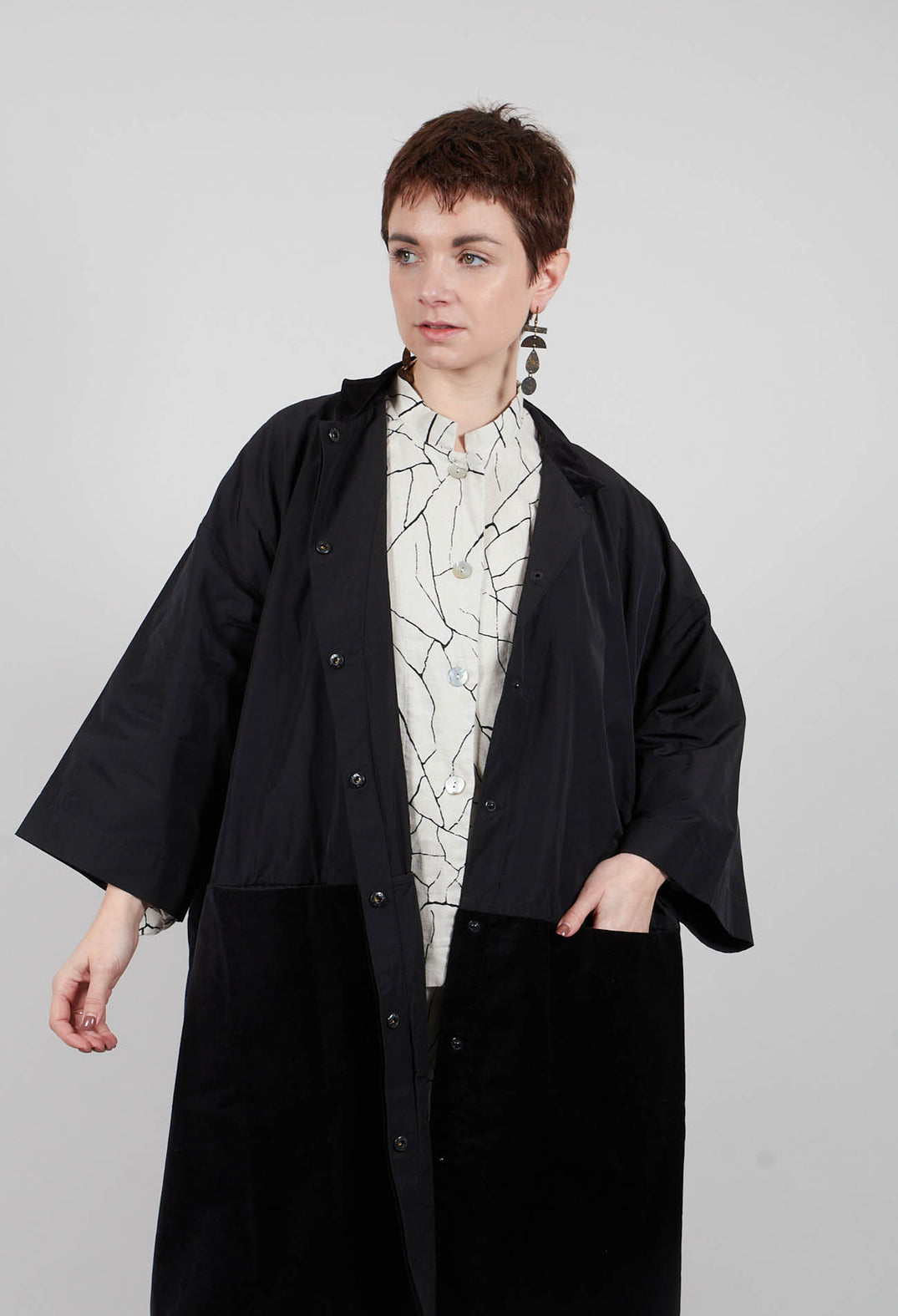 Fukkura Poplin Coat Dress in Black