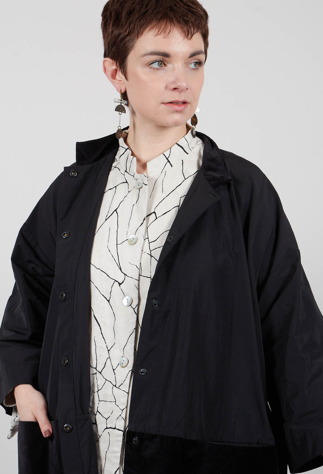 Fukkura Poplin Coat Dress in Black
