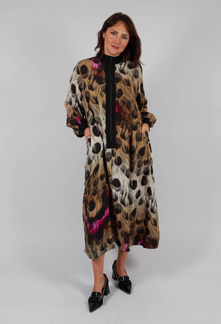 Haru Dress with Rib Detail in Feather Print