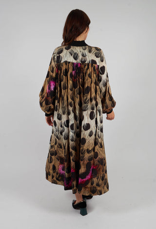 Haru Dress with Rib Detail in Feather Print