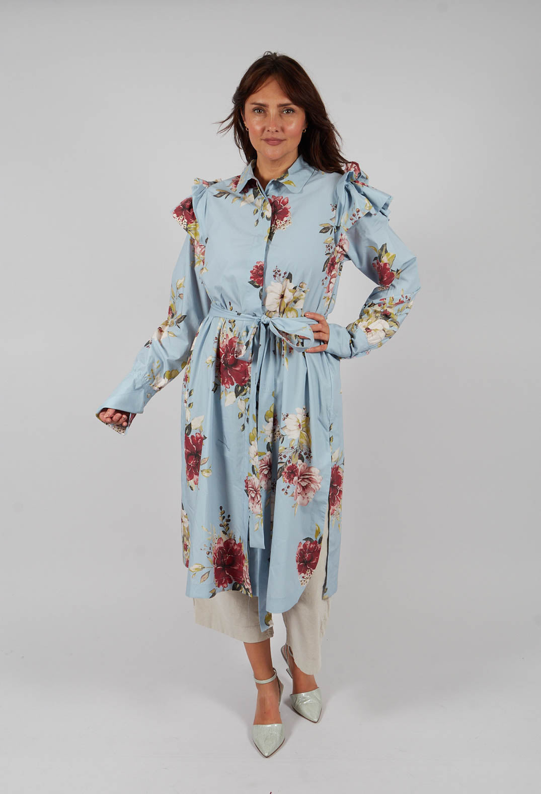 Long Sleeve Shirt Dress in Flower Print