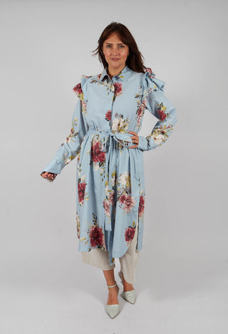 Long Sleeve Shirt Dress in Flower Print