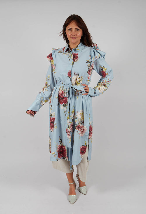 Long Sleeve Shirt Dress in Flower Print