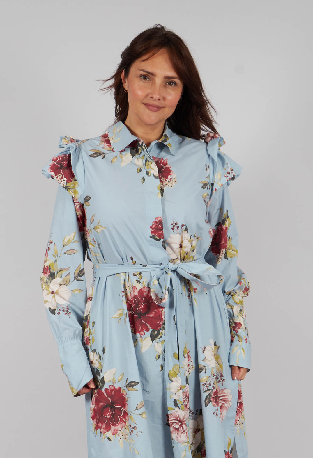 Long Sleeve Shirt Dress in Flower Print