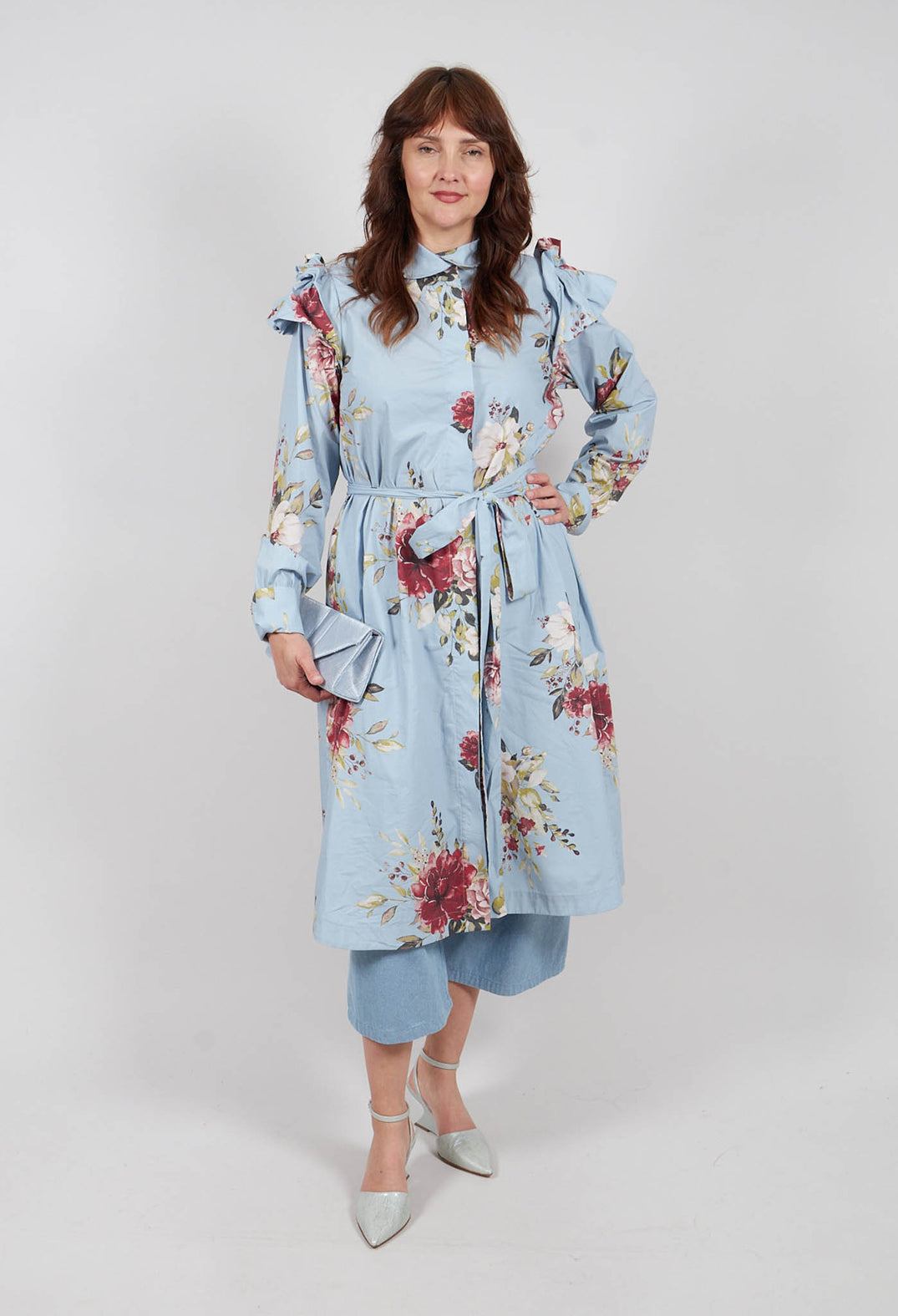 Long Sleeve Shirt Dress in Flower Print