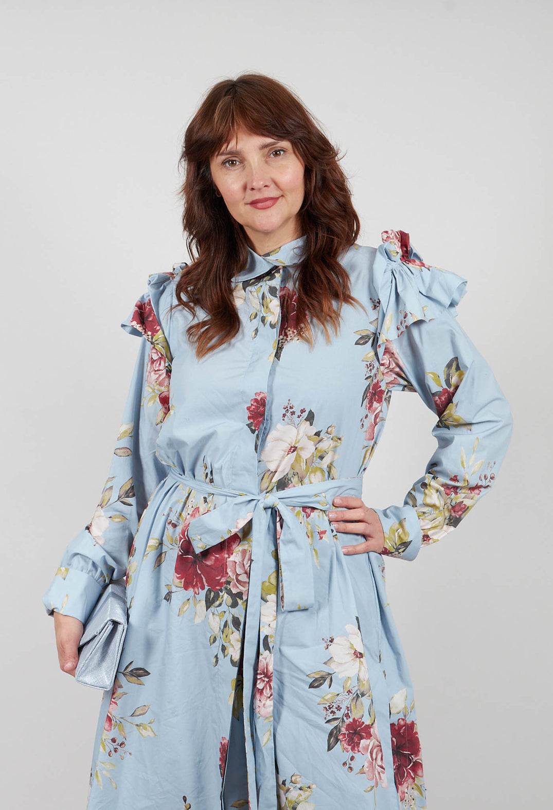 Long Sleeve Shirt Dress in Flower Print