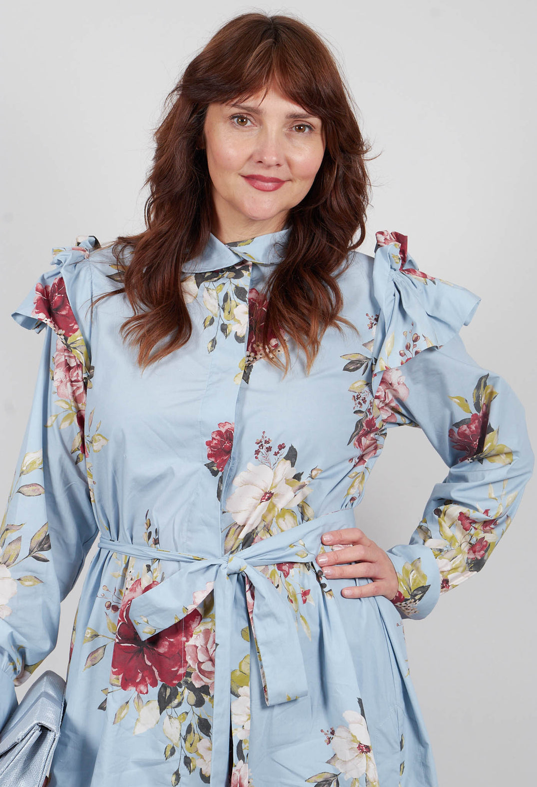 Long Sleeve Shirt Dress in Flower Print