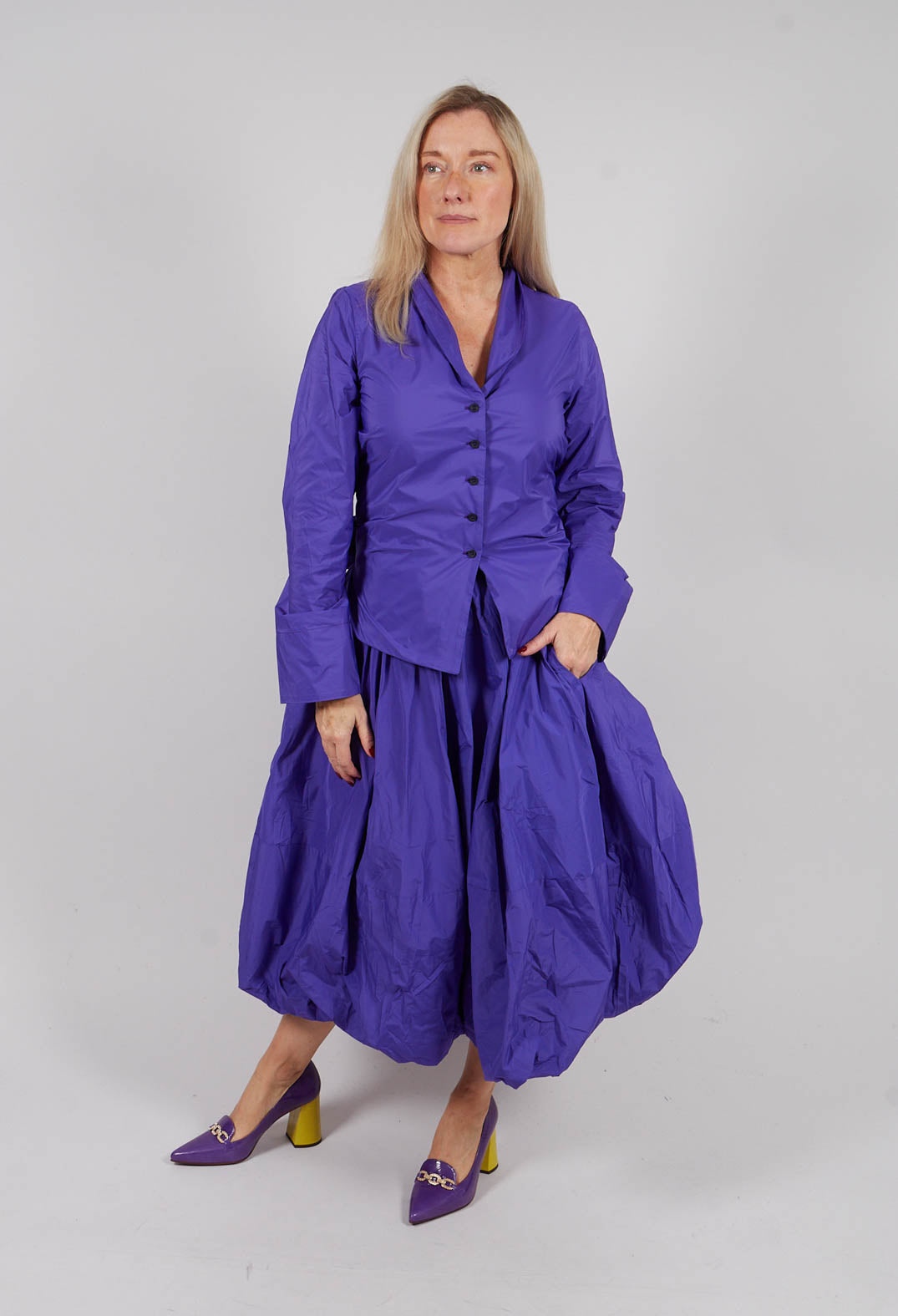 Collarless Blouse in Indigo