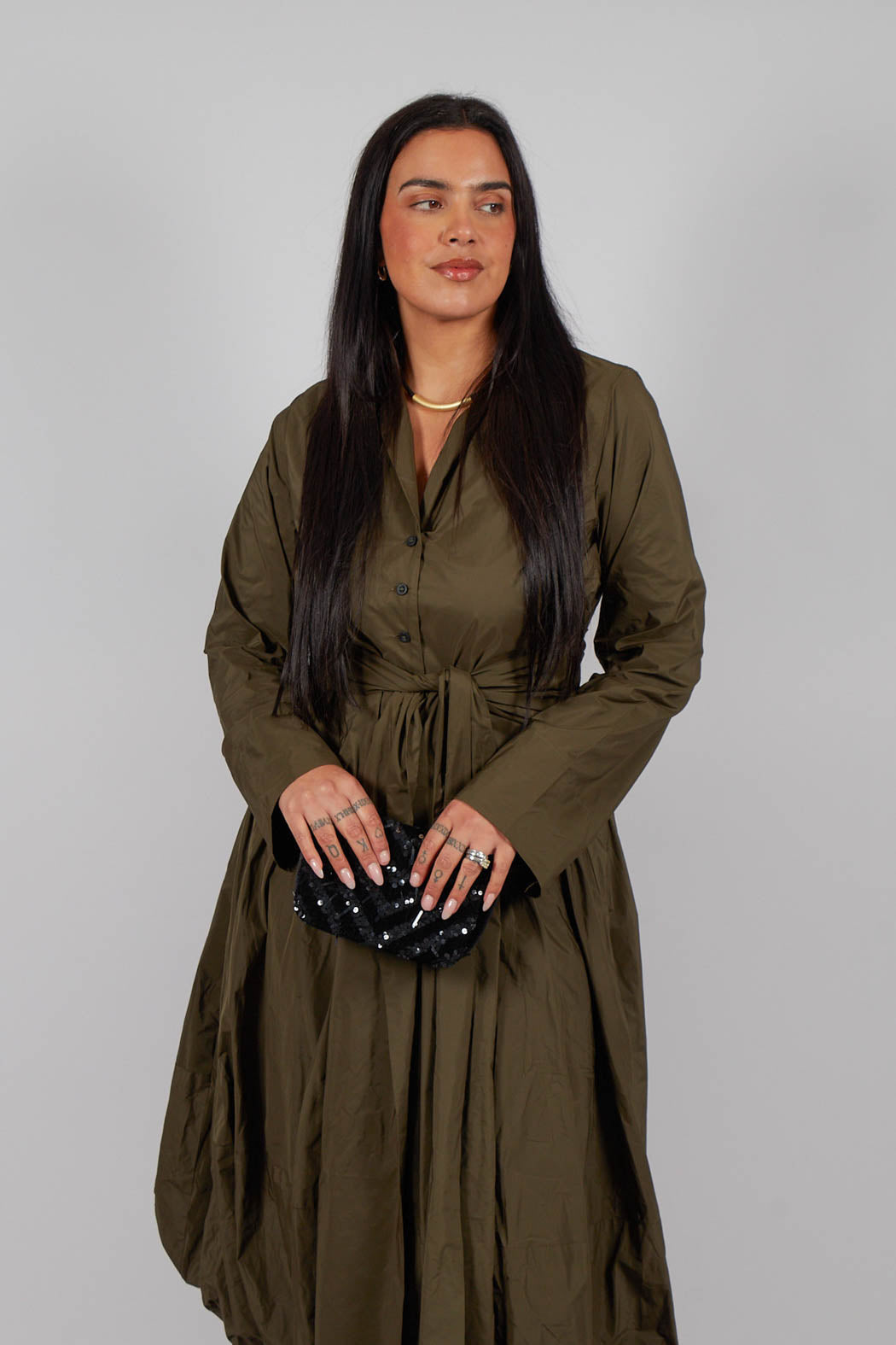 Collarless Blouse in Kaki