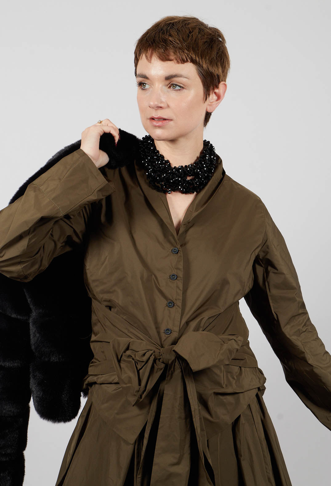 Collarless Blouse in Kaki