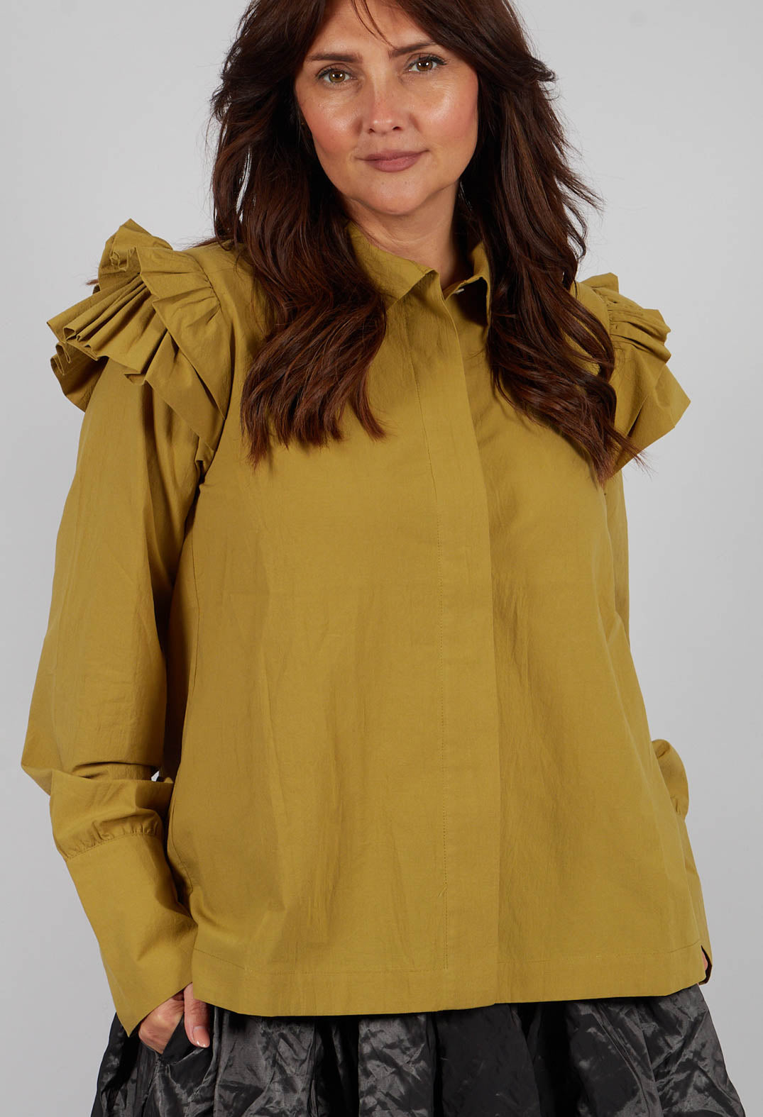 Ruffle Shoulder Top in Mustard
