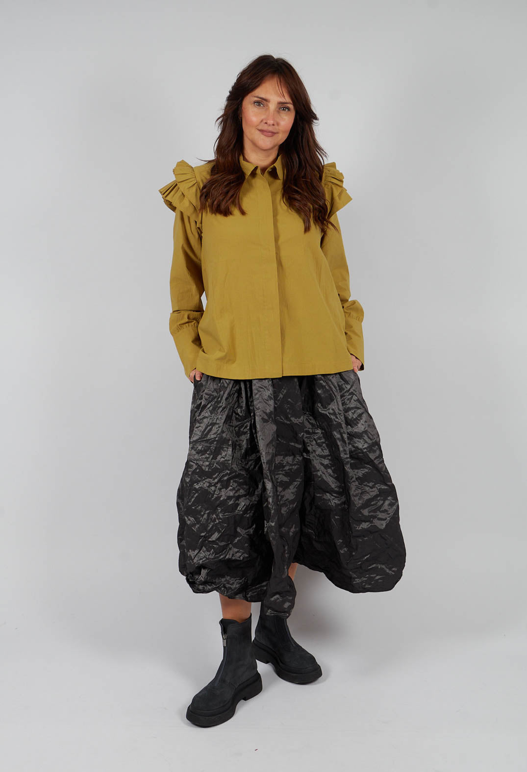 Ruffle Shoulder Top in Mustard