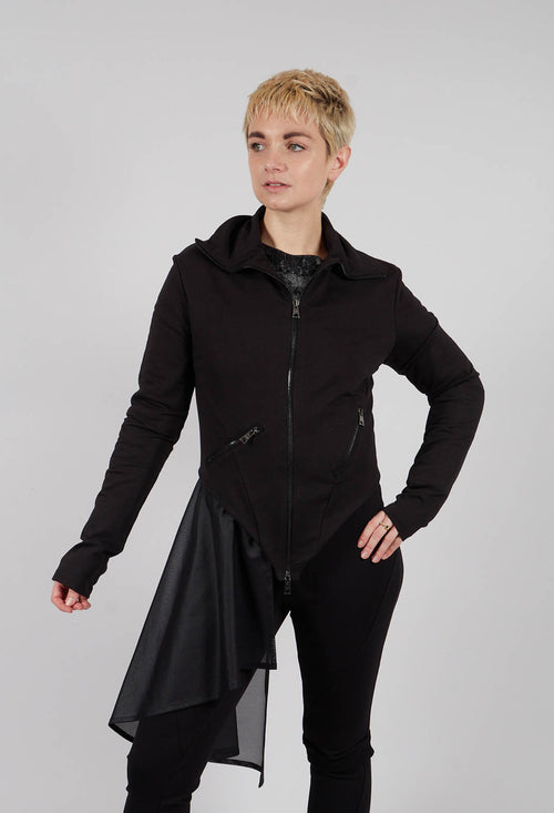 Stretch Fleece and Tulle Slim Jacket in Black