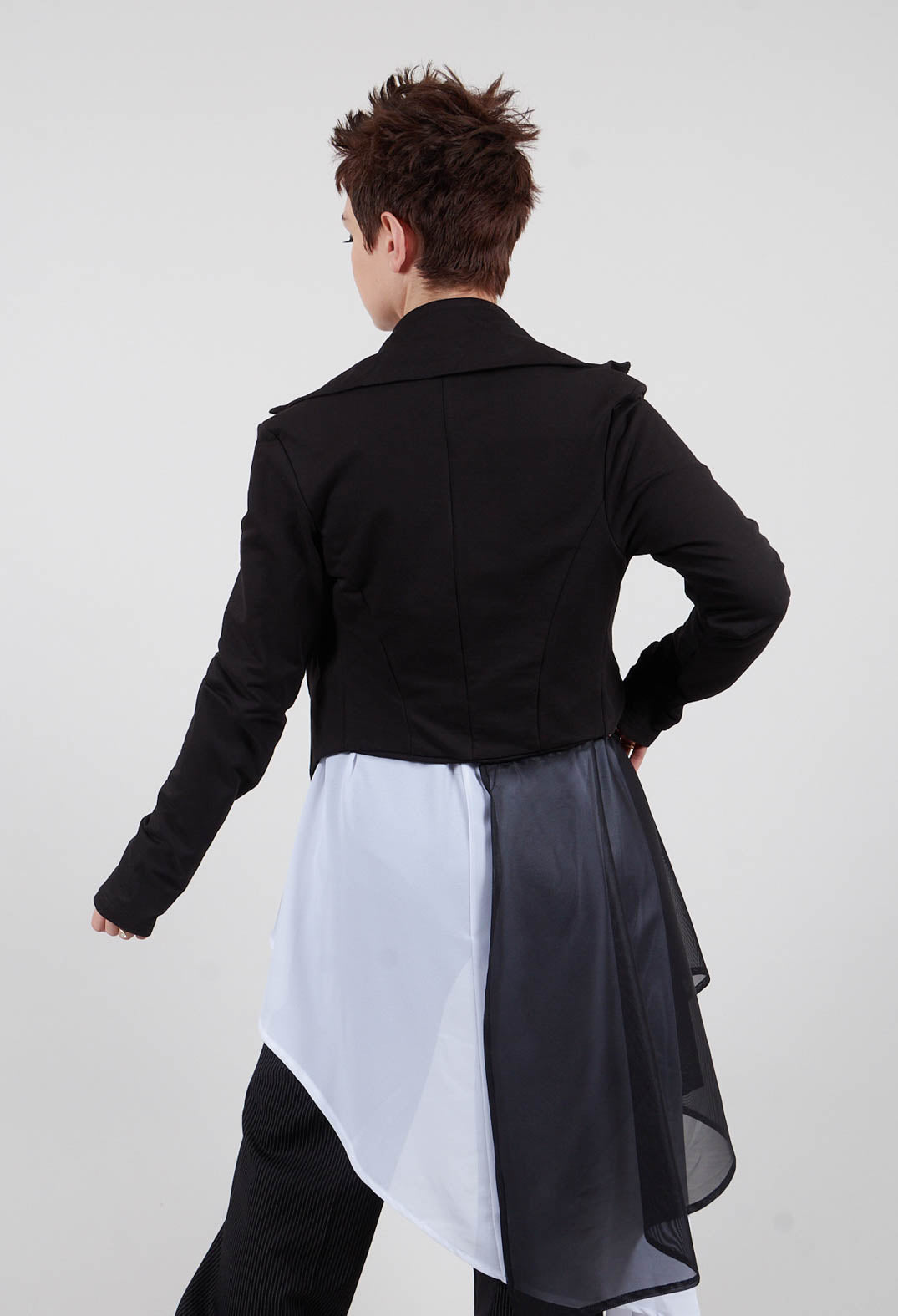 Stretch Fleece and Tulle Slim Jacket in Black