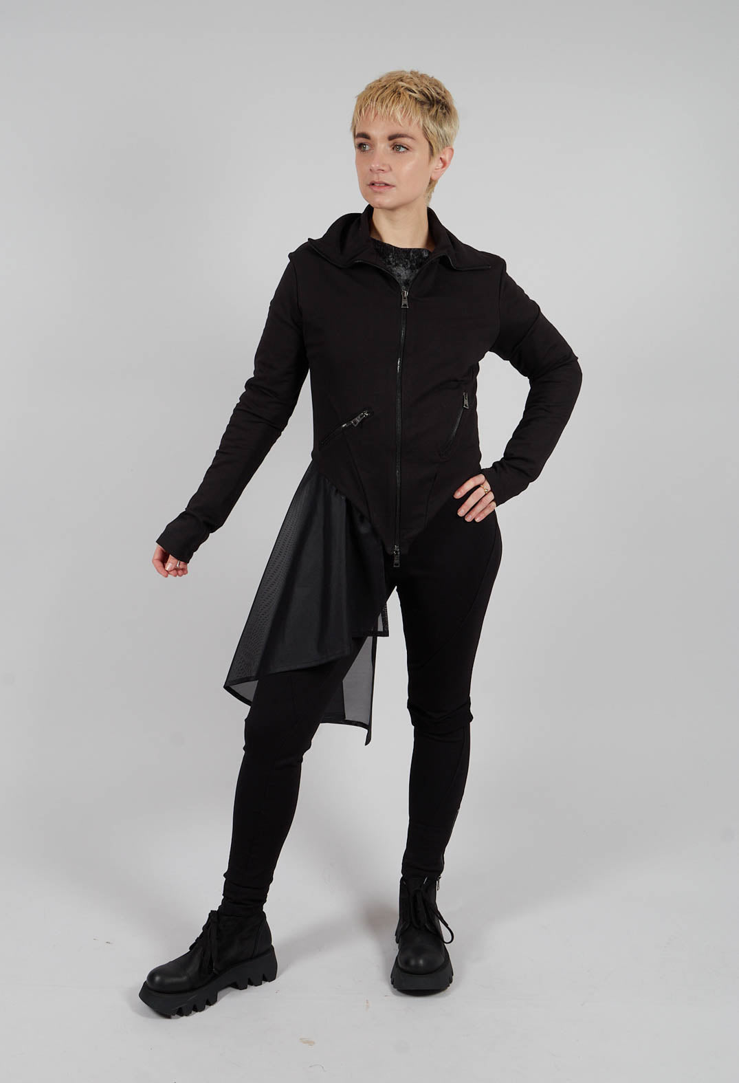 Stretch Fleece and Tulle Slim Jacket in Black