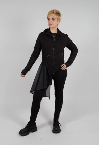 Stretch Fleece and Tulle Slim Jacket in Black