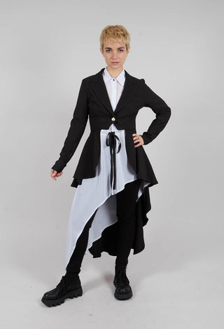 Asymmetric Stretch Techno and Tulle Jacket in Black