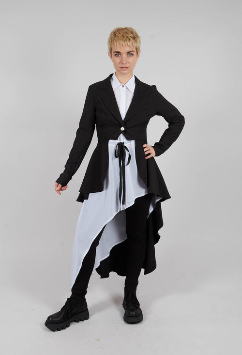 Asymmetric Stretch Techno and Tulle Jacket in Black
