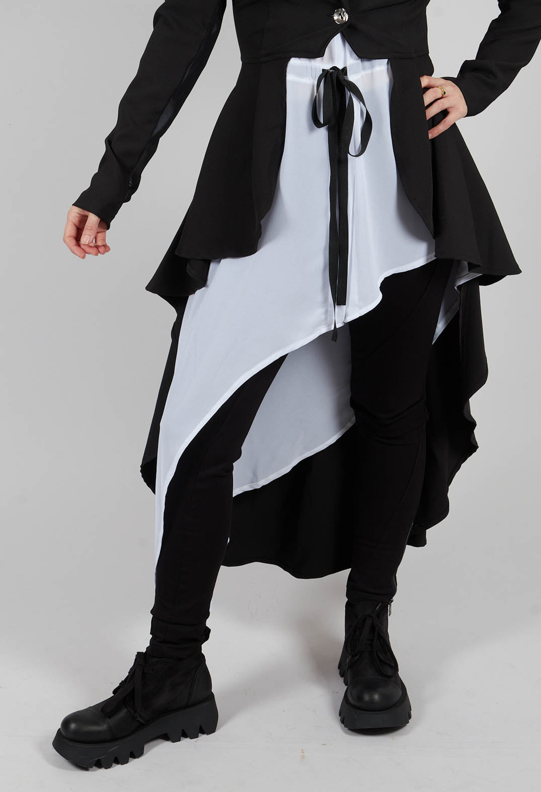 Asymmetric Stretch Techno and Tulle Jacket in Black