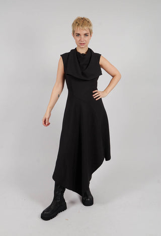 Asymmetric Techno Stretch and Faux Leather Dress in Black