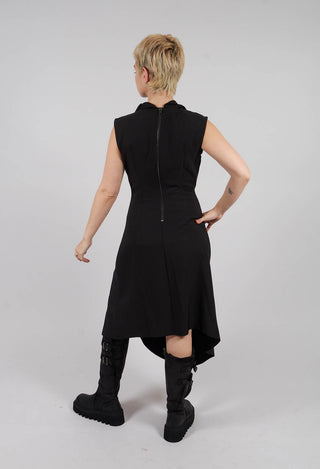 Asymmetric Techno Stretch and Faux Leather Dress in Black