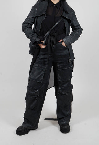 Wide Fit Gabardine Cotton Trousers in Coated Black