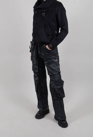 Wide Fit Gabardine Cotton Trousers in Coated Black