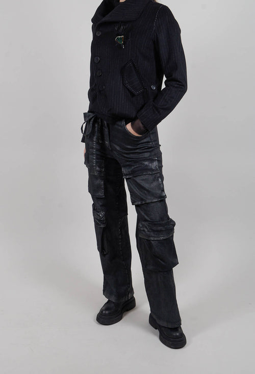Wide Fit Gabardine Cotton Trousers in Coated Black