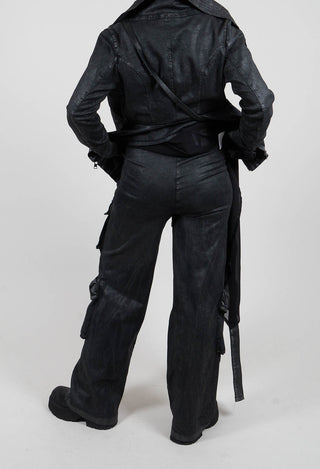 Wide Fit Gabardine Cotton Trousers in Coated Black