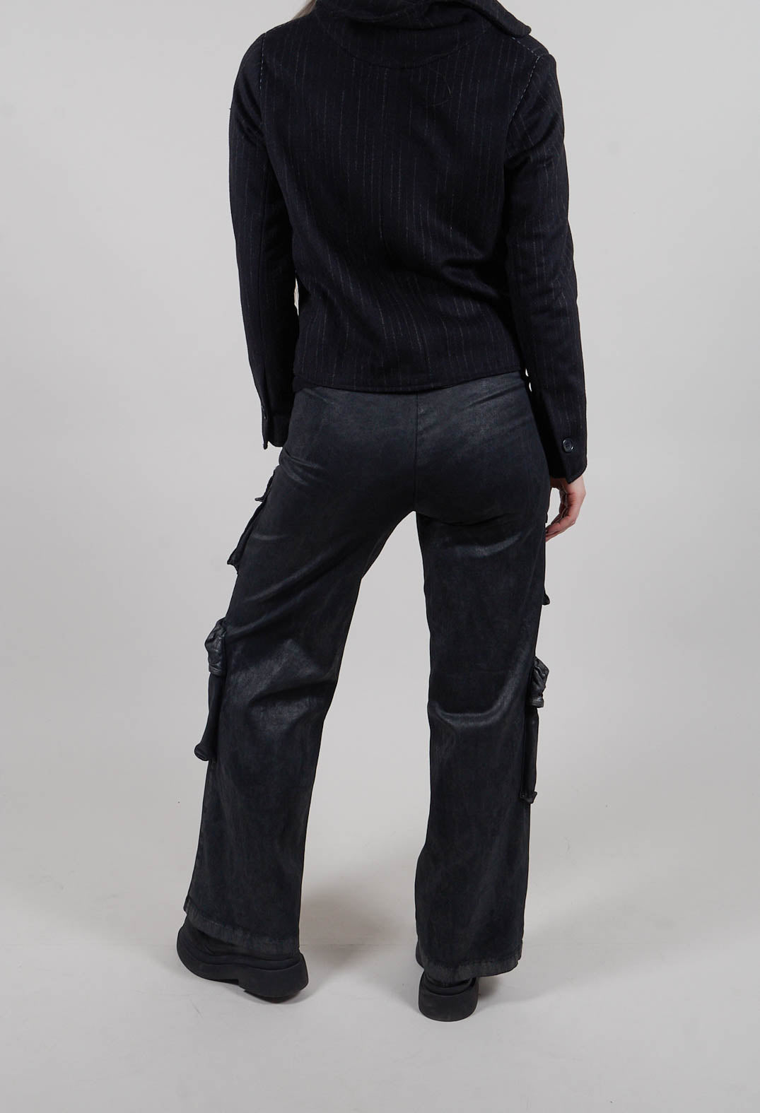 Wide Fit Gabardine Cotton Trousers in Coated Black