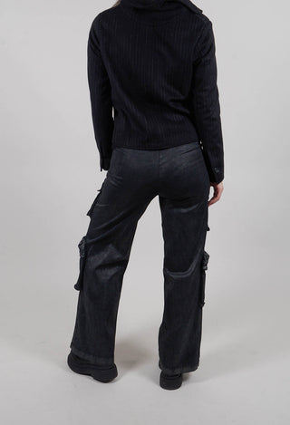 Wide Fit Gabardine Cotton Trousers in Coated Black