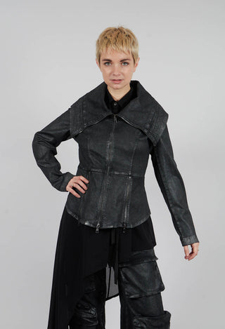 Slim Fit Gabardine Cotton Jacket in Coated Black