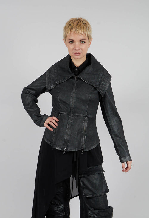 Slim Fit Gabardine Cotton Jacket in Coated Black